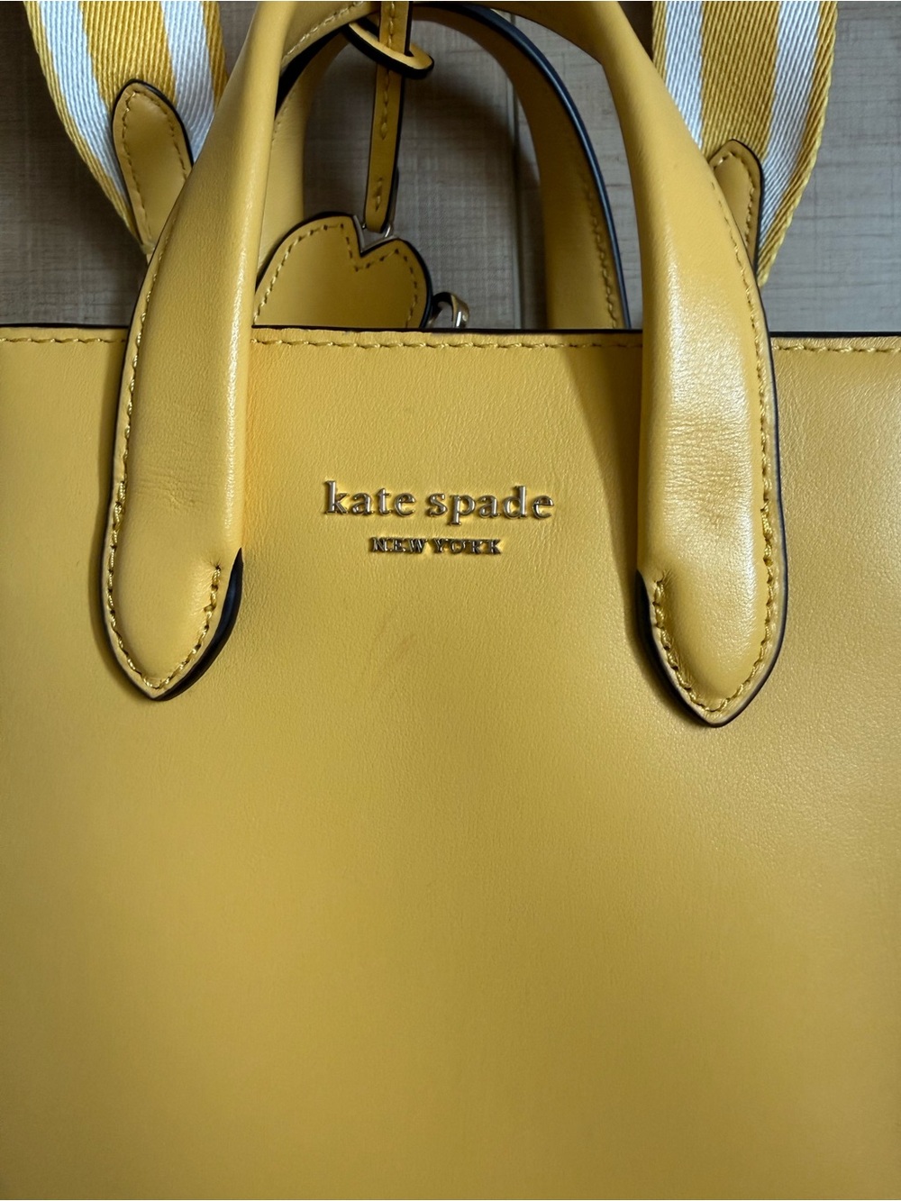kate spade yellow leather mini tote with striped removable strap - Picture 3 of 6
